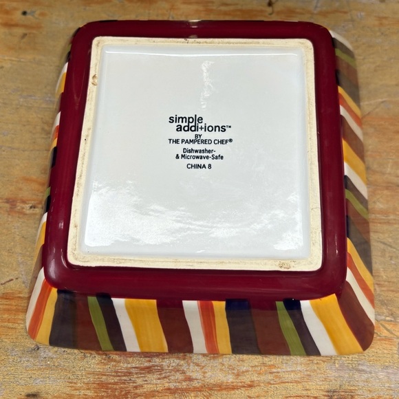 Simple Additions by Pampered Chef Striped Square Vegetable Bowl & Salad Plate - Picture 5 of 7
